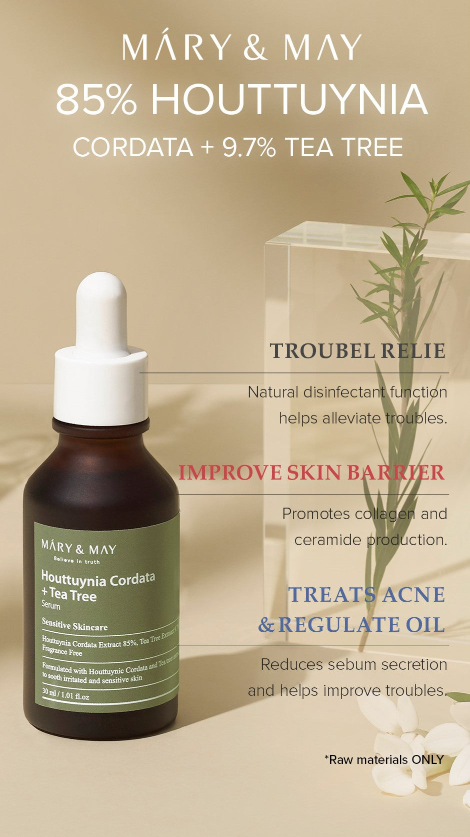 Houttuynia Cordata +Tea Tree Serum - 30ml - 12