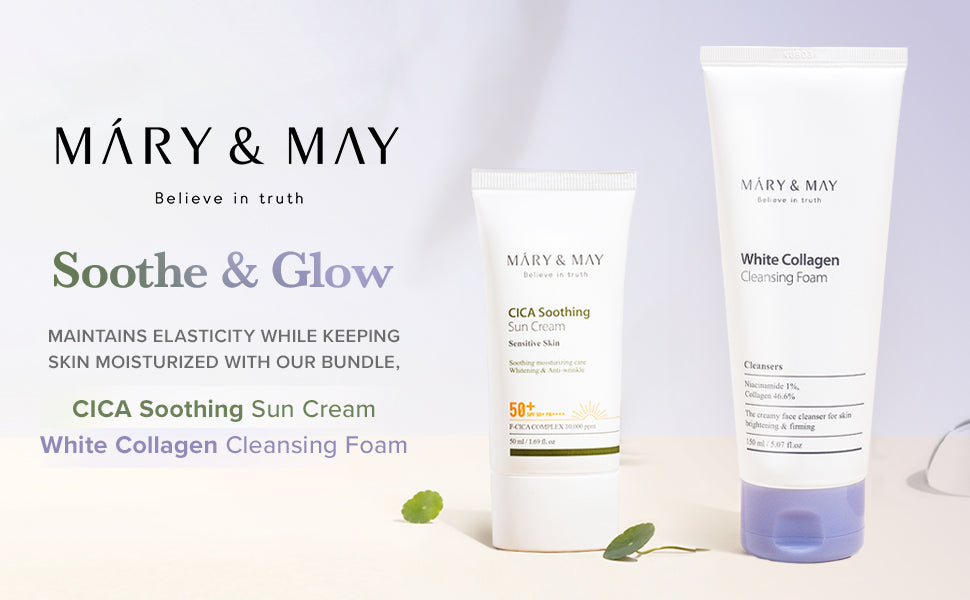 [Mary&May] Sooth&Glow CICA soothing Sun Cream + White Collagen Cleansing Foam (promotion)