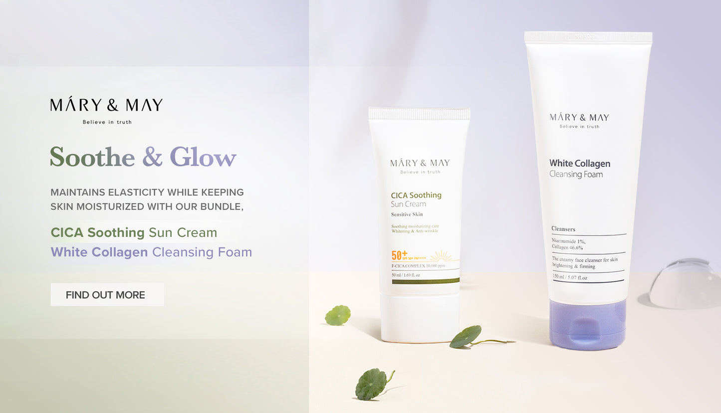[Mary&May] Sooth&Glow CICA soothing Sun Cream + White Collagen Cleansing Foam (promotion)