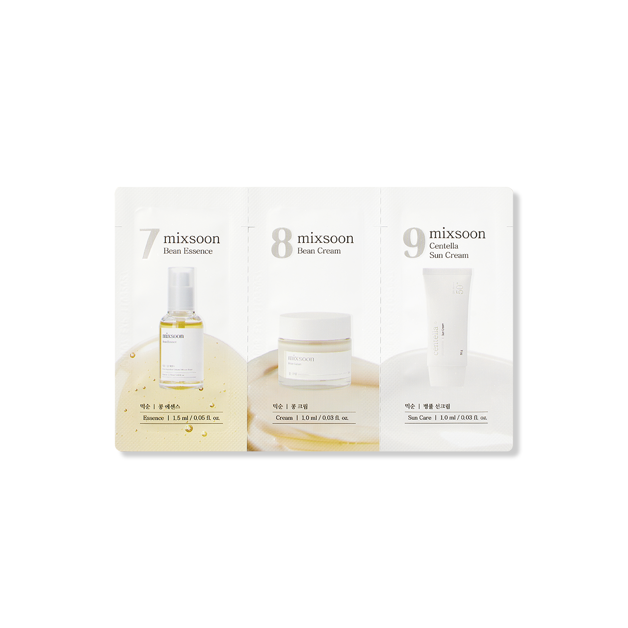 (Step 7,8,9) Bean Essence, Bean Cream, Centella Sun Cream [1.5ml, 1ml*2ea]