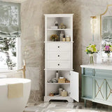 White Triangular Tall Cabinet With 3 Drawers And Adjustable Shelves For Bathroom, Kitchen Or Living Room