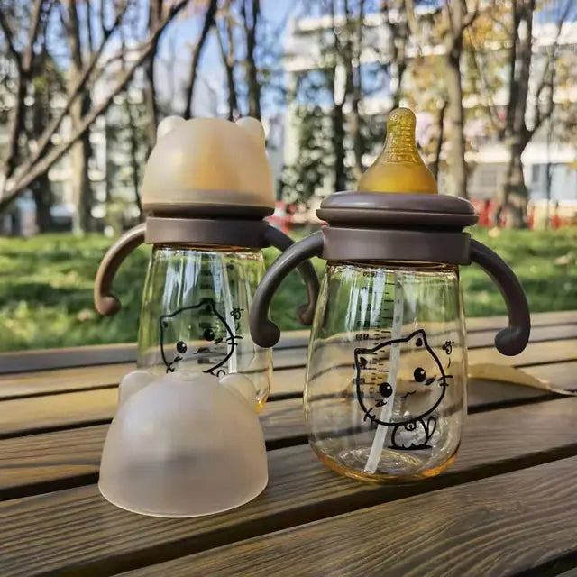 Portable Double Handle Wide-Caliber Baby Feeding Bottle