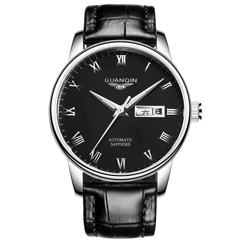 Men's Automatic Mechanical Watch with Leather & Steel Band