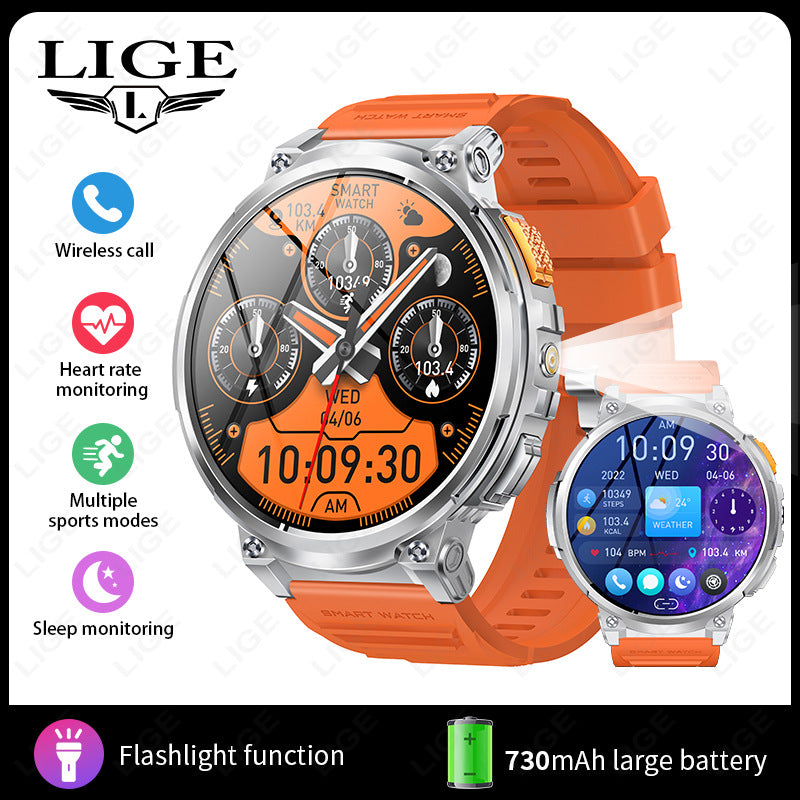 K66 Outdoor Sports Smart Watch with Flashlight for Men, Waterproof Bluetooth Fitness Tracker