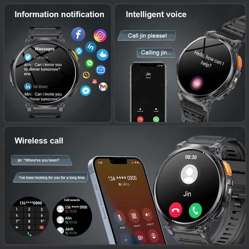 K66 Outdoor Sports Smart Watch with Flashlight for Men, Waterproof Bluetooth Fitness Tracker