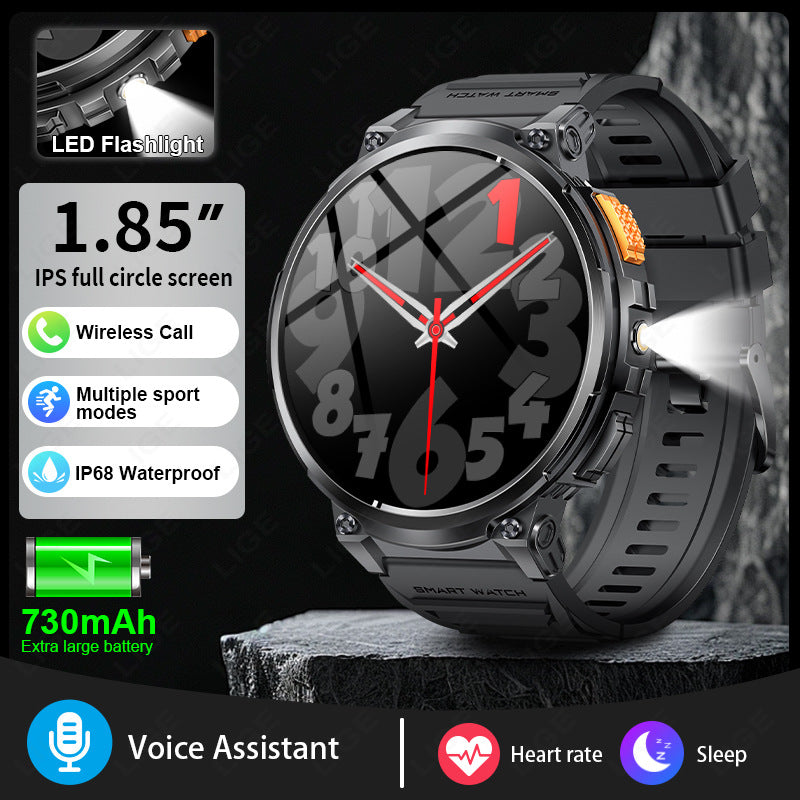 K66 Outdoor Sports Smart Watch with Flashlight for Men, Waterproof Bluetooth Fitness Tracker