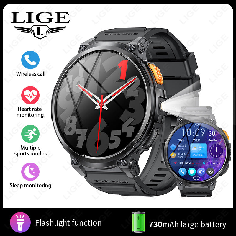 K66 Outdoor Sports Smart Watch with Flashlight for Men, Waterproof Bluetooth Fitness Tracker