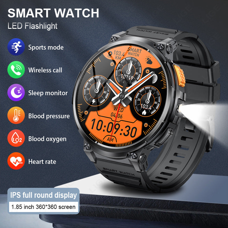 K66 Outdoor Sports Smart Watch with Flashlight for Men, Waterproof Bluetooth Fitness Tracker