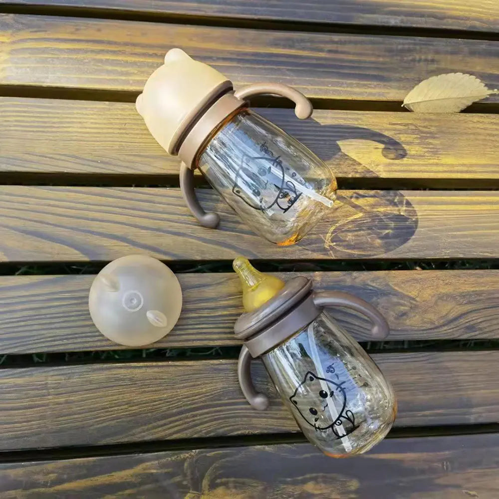 Portable Double Handle Wide-Caliber Baby Feeding Bottle