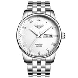 Men's Automatic Mechanical Watch with Leather & Steel Band