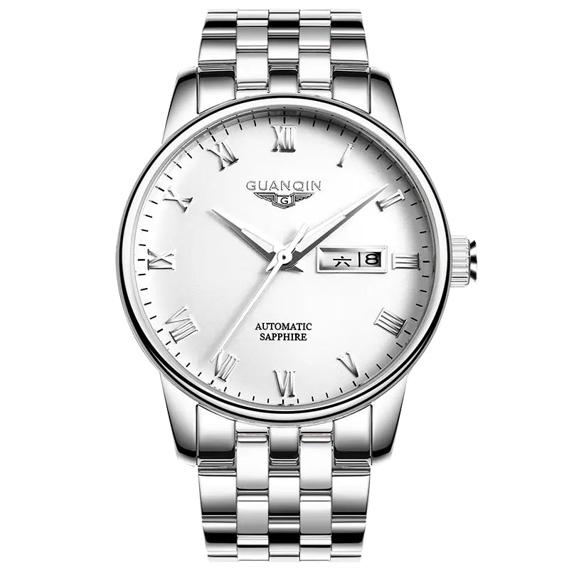 Men's Automatic Mechanical Watch with Leather & Steel Band