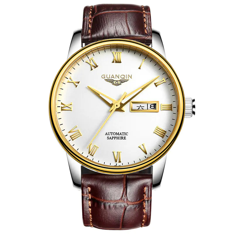 Men's Automatic Mechanical Watch with Leather & Steel Band