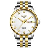 Men's Automatic Mechanical Watch with Leather & Steel Band
